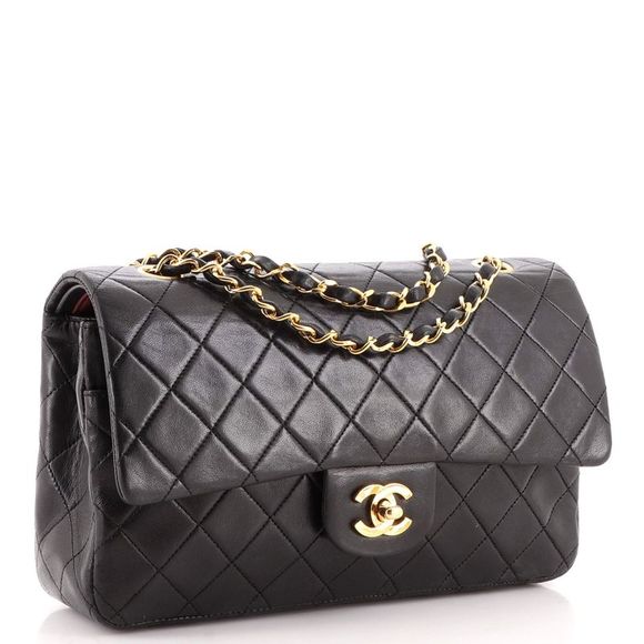 Chanel Vintage Classic Double Flap Bag Quilted Lambskin Medium Black - Picture 3 of 9